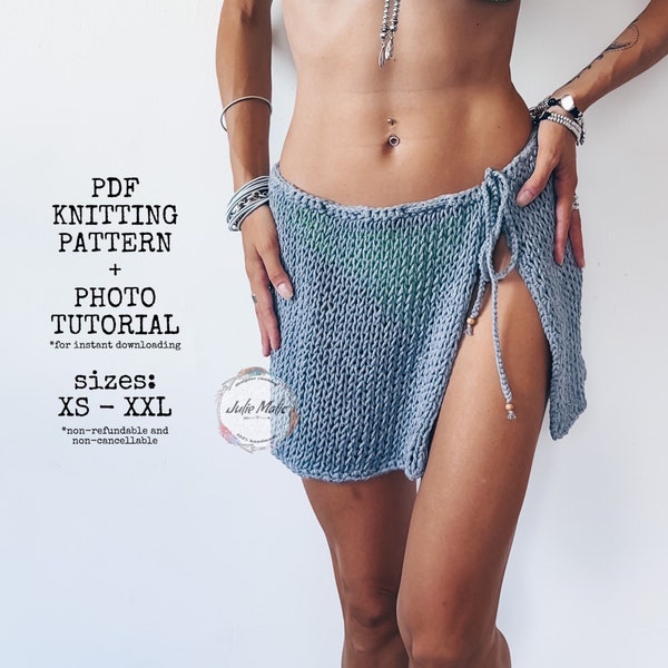 Beach wrap skirt PDF KNITTING PATTERN Mesh mini skirt easy knit pattern Sheer tropical swimwear diy tutorial See through knitted sarong