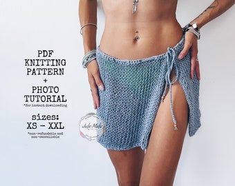 Beach wrap skirt PDF KNITTING PATTERN Mesh mini skirt easy knit pattern Sheer tropical swimwear diy tutorial See through knitted sarong