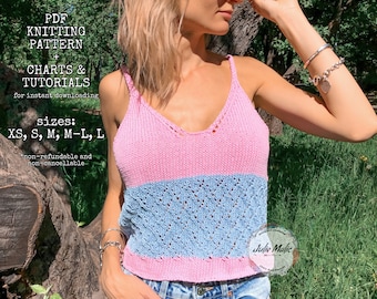 Women's semi sheer cropped tank top easy knit pattern Lace tank top knit instruction Beach mesh crop top diy knitting pattern and tutorial