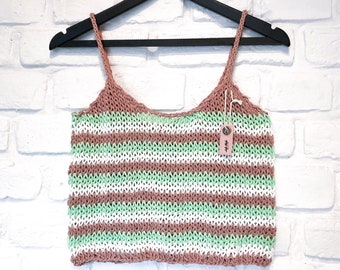 Sexy sheer cropped top Striped tank top  Festival outfit Fishnet top See through top Women knitted top Summer knit top Beachwear fashion