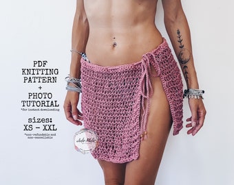 Beach wrap lace mini skirt PDF KNITTING PATTERN Tie waist sexy sheer sarong easy knit pattern Open front mesh skirt crochet pattern beginner