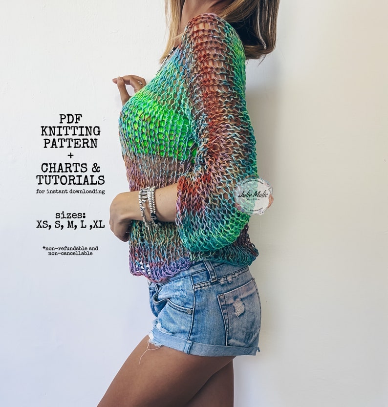 womens summer mesh sweater easy knitting pattern for beginners, lace cropped top quick knit pattern, beach cover up top knitting tutorial, boho crop top hand knitting, sexy sheer top, open knit sweater, light knit sweater, sexy chunky sweater