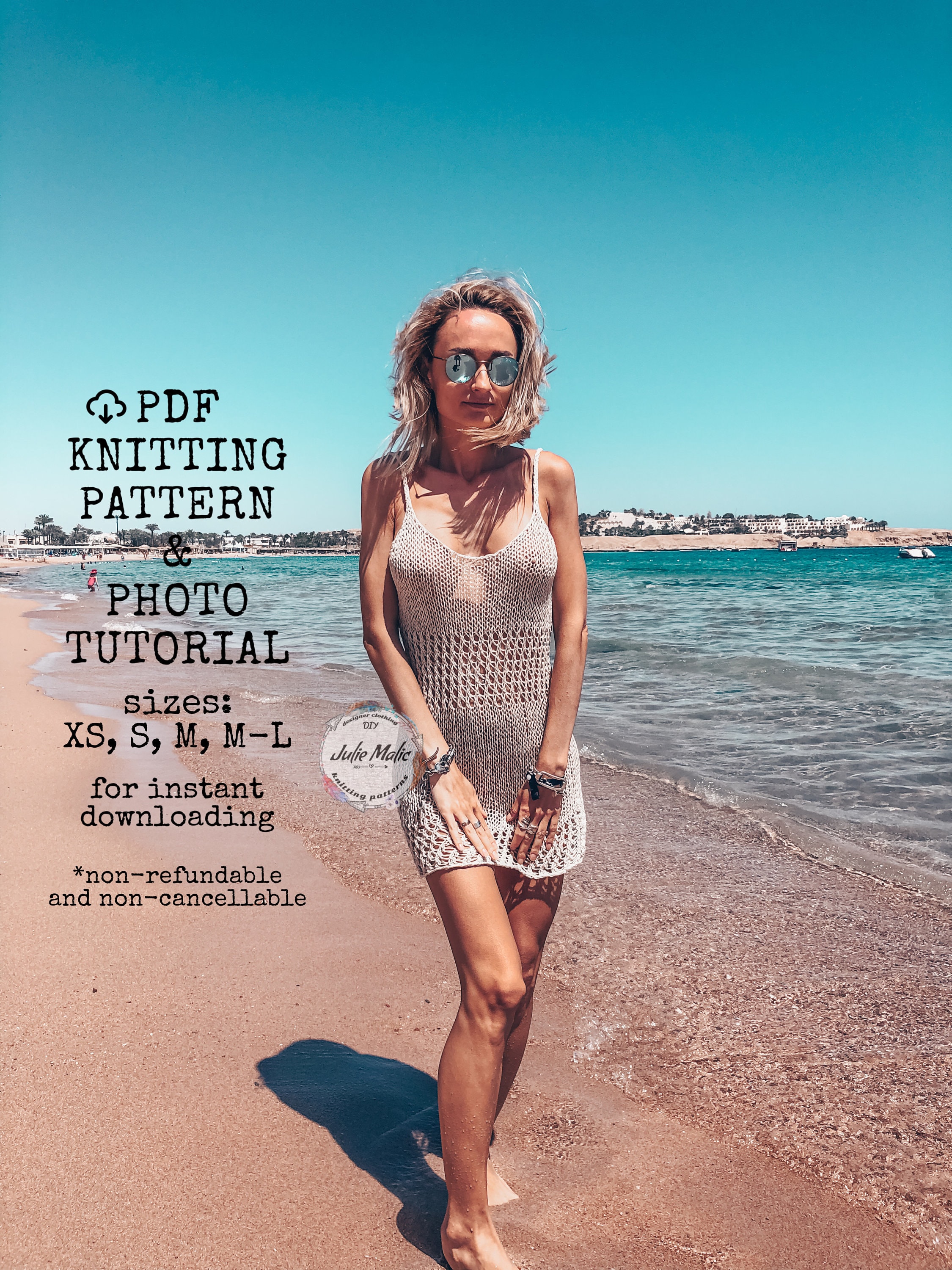 【NKNIT】新品cotton mesh pattern knit dress Sexy Sheer Knitted Dress PDF Easy Pattern & Tutorial Beach