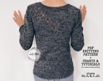 Women’s lace insert jumper PDF KNITTING PATTERN Lightweight semi sheer sweater knit tutorial Sexy mesh wool sweater Elegant fitted pullover