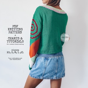 intarsia knitting, womens knit sweaters
magic mushroom hippie fun pullover, sweater knit pattern, colorwork knitting step by step pattern, cropped fall sweater, mushroom fungi knit crew neck sweater diy, easy pattern toadstool colorwork