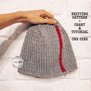 Minimalistische muts PDF BREIPPATROON + breischema & foto-tutorial Warme muts volwassenen Winter dikke muts Gebreide cc muts diy brei