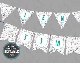 SPRINKLE BANNERS Pennant & Flag Baby Shower Editable Letters