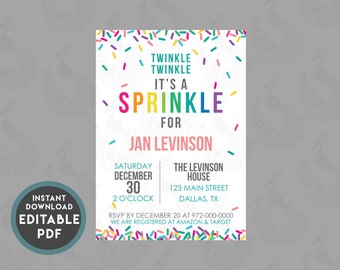 Baby Shower Invitation: TWINKLE SPRINKLE | Printable Editable