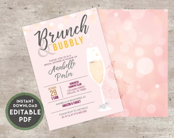 Bridal Shower: BRUNCH & BUBBLY Pink Champagne Invitation - Printable Files Template