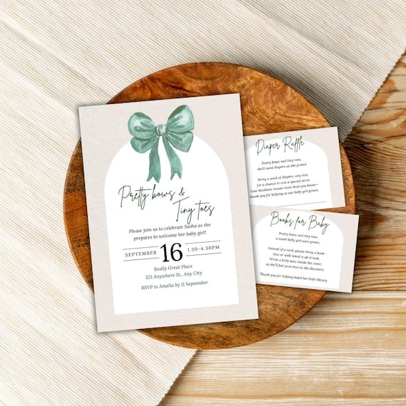 Pretty Bows and Tiny Toes Baby Shower Invitaion Bundle (Digital Download)