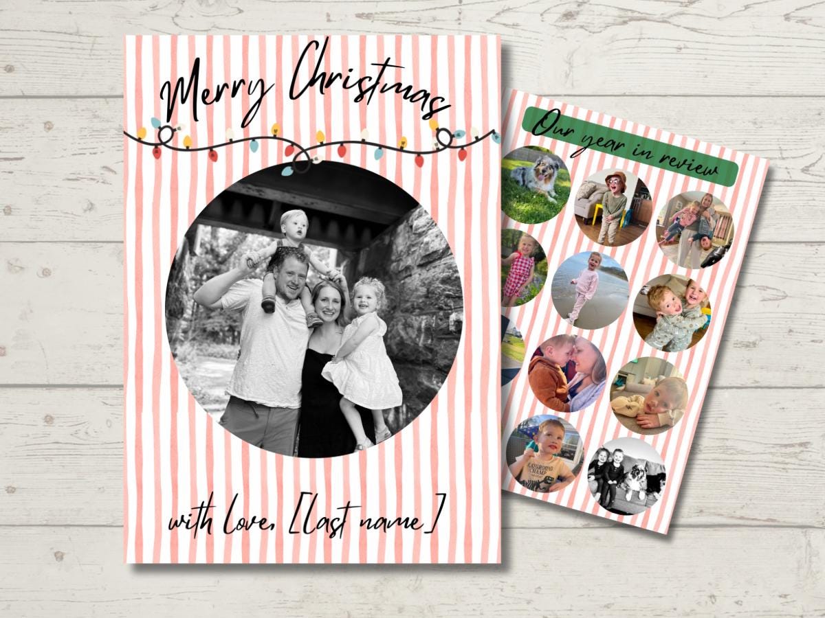 Editable Photo Christmas Card Canva | Year in Review Template (digital ...