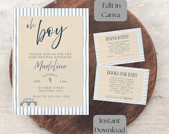 Pacchetto di inviti per baby shower OH BOY / Set di giocattoli vintage stampabili (download digitale)