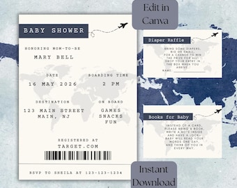 Pacchetto di inviti per baby shower con carta d'imbarco / Set stampabile con carta d'imbarco per aereo (download digitale)