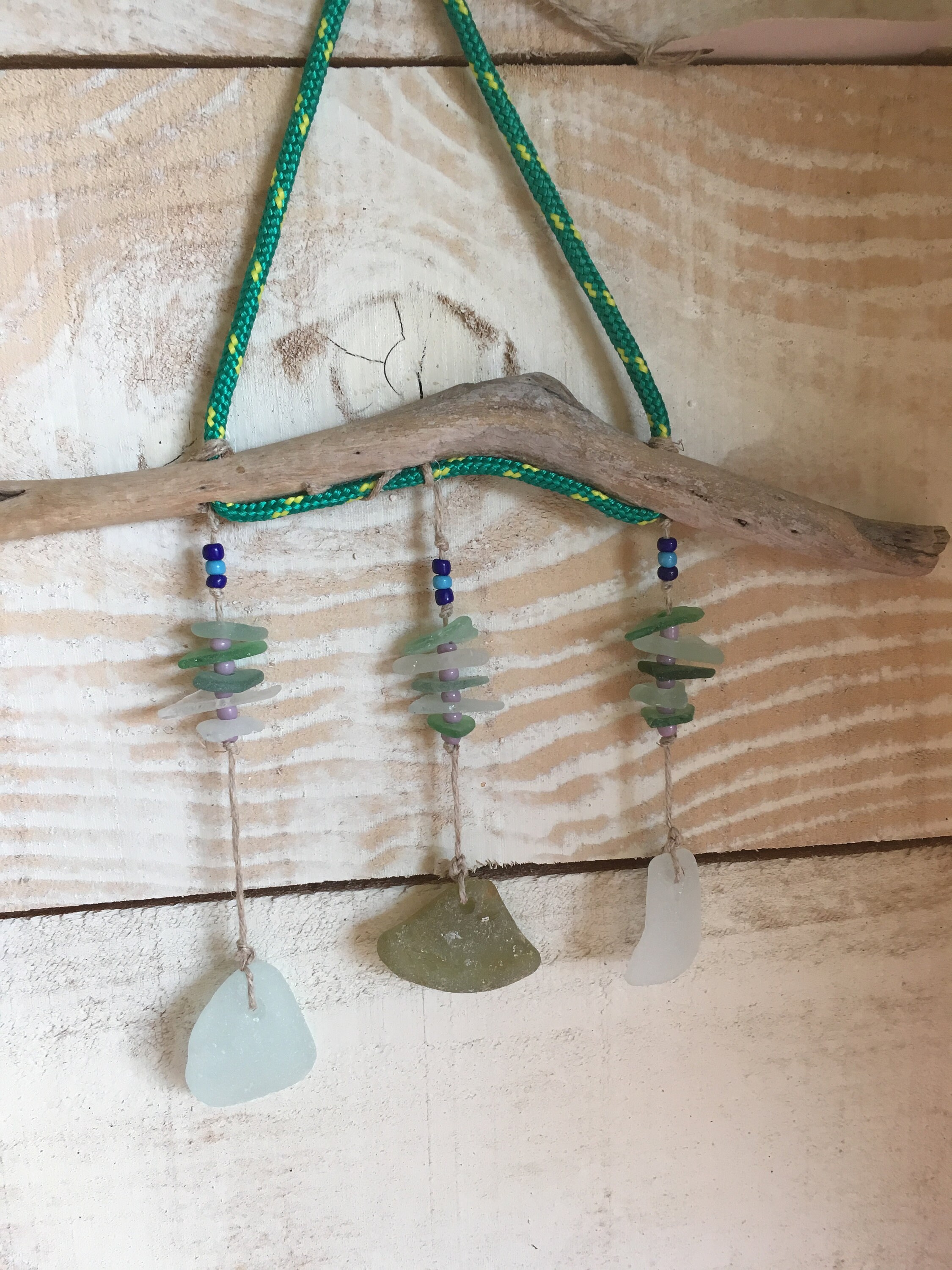 Mobile en Bois Flotté, Verres Dépolis Perles Bleues