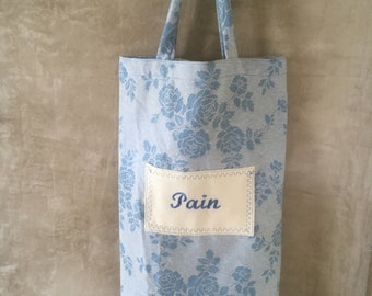 Bread bag/ blue mattress canvas/ machine embroidery/ zero waste