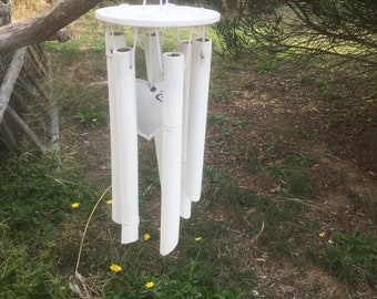 Carillon à vent/ carillon en bambou et coeur blanc /  décoration bord de mer