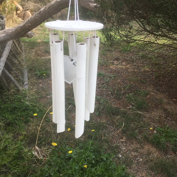 Carillon à vent/ carillon en bambou et coeur blanc /  décoration bord de mer