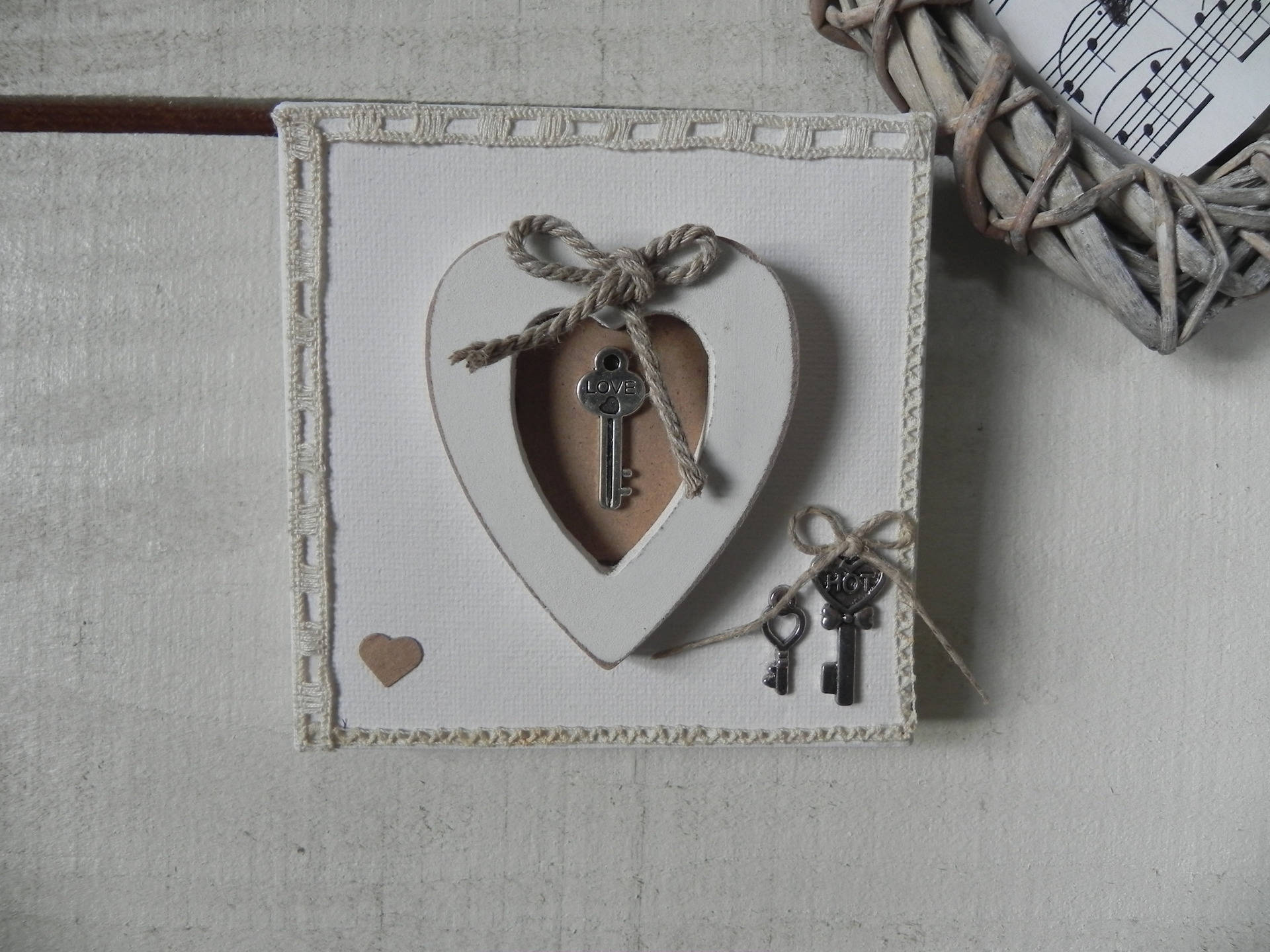 Coeur & Petites Clefs/ Toile de Lin/ Petit Tableau