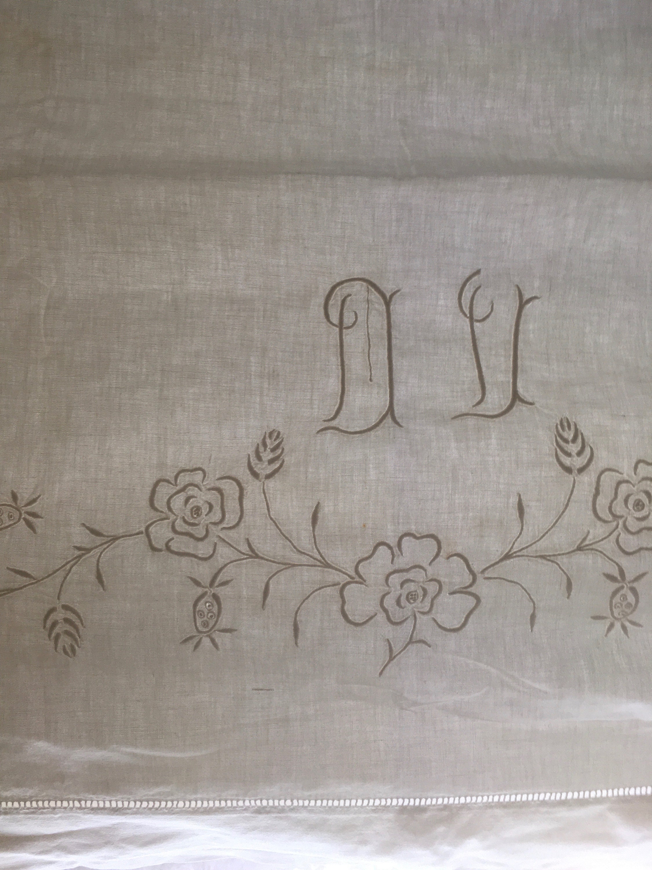 Vintage/ Panneau de Drap Ancien/ Monogramme Du et Broderie