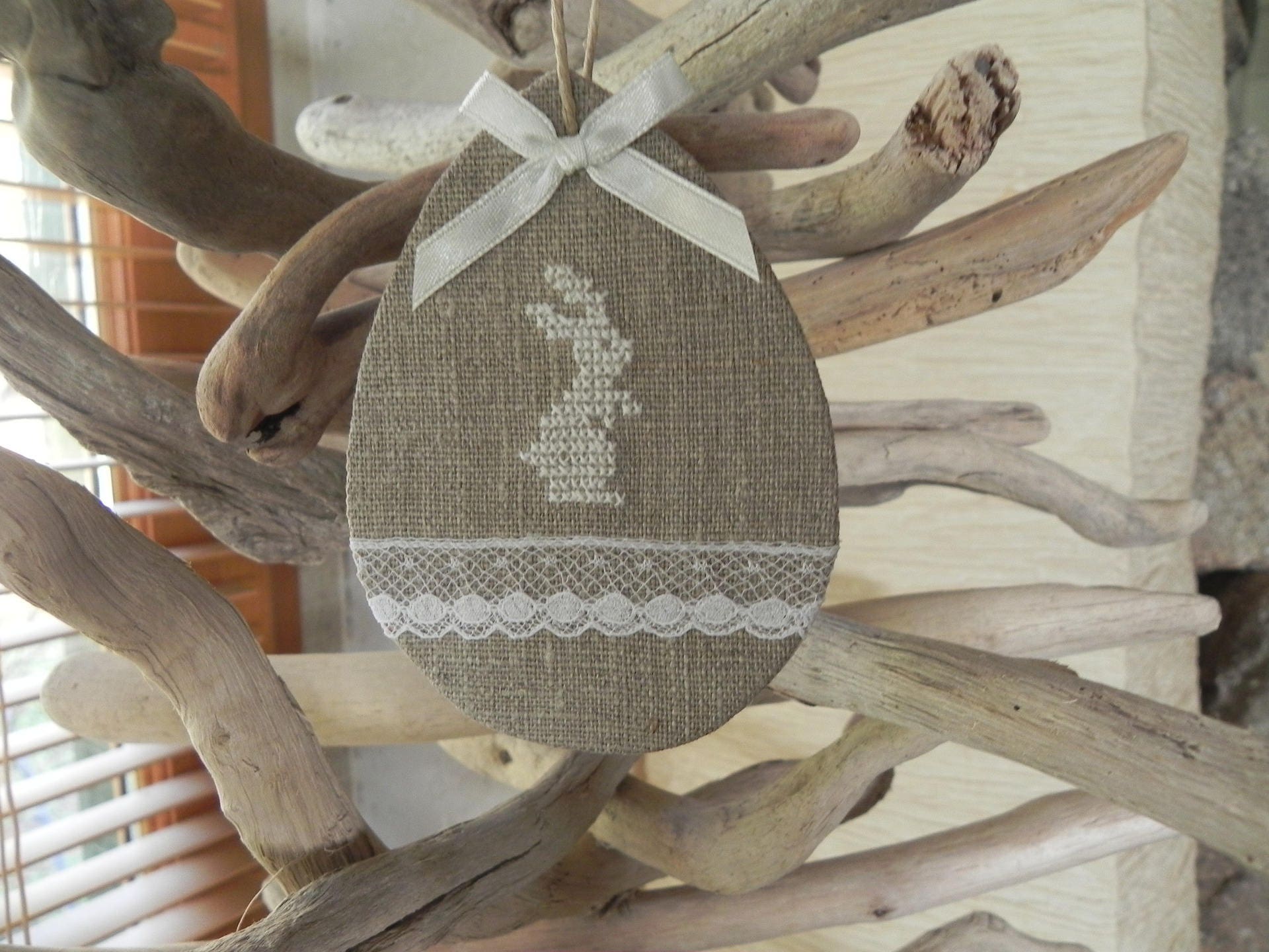Oeuf de Pâques en Lin à Suspendre/Easter/ Vendu L'unité/ Décoration Pâques