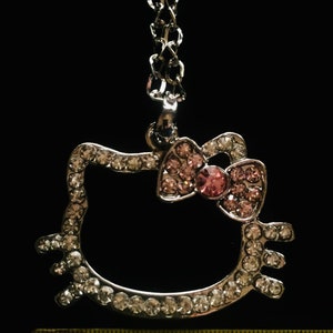 Hello Kitty Face Necklace Pendant Charm With a Pink Bow Paved Cubic ...
