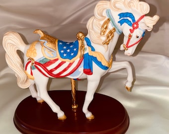 Vintage Lenox Carousel Horse Figurine, American Flag Porcelain Sculpture