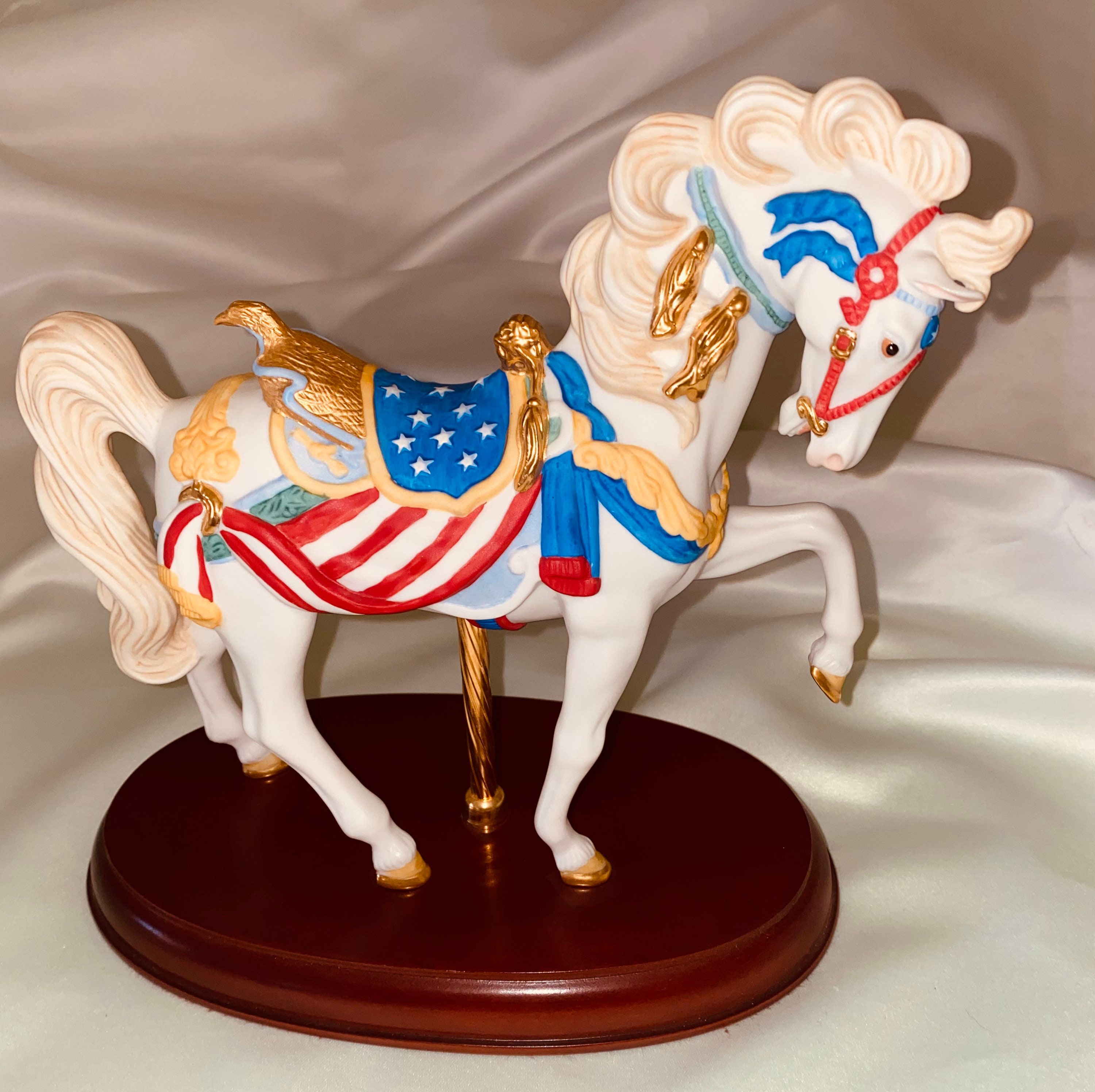 その他 CAROUSEL HORSE STATUE Vintage Lenox Carousel Horse Figurine, American Flag Porcelain