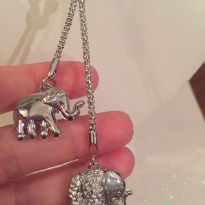 Tassel Necklace pendant adjustable with extension chain included Elephant tassels with paved crystal hypoallergenic unique piece