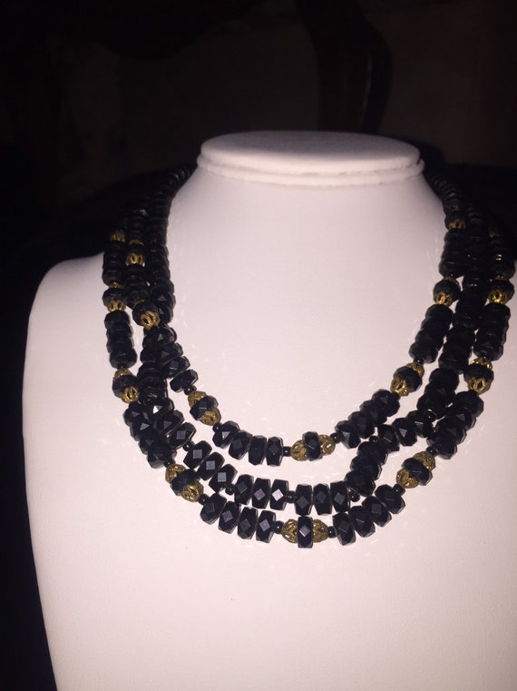 Vintage necklace Handmade Real crystal multi layer