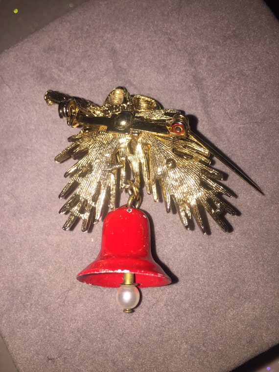 Vintage brooch Christmas Bells with Green Fir Bra… - image 3