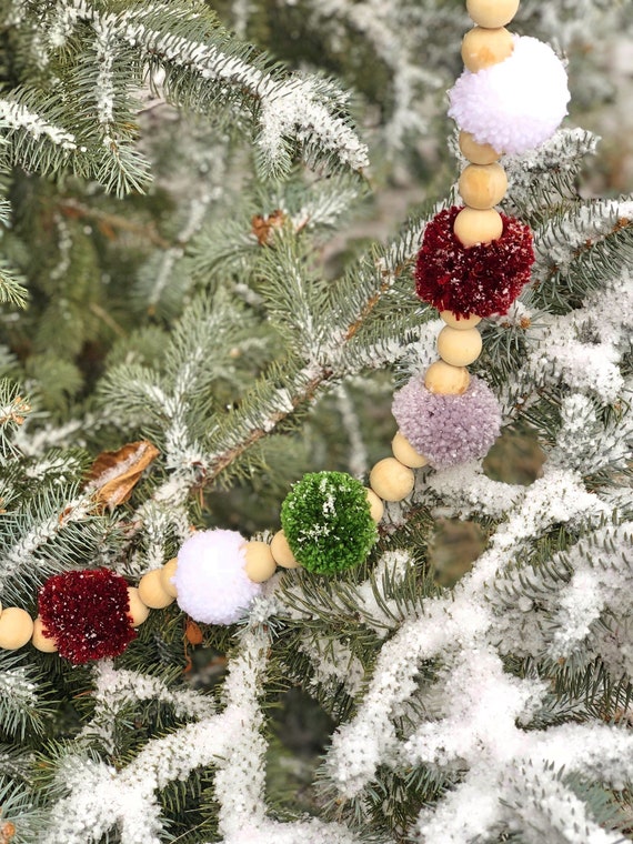 E M B E R Burgundy Green Silver White Christmas Pom Pom Etsy