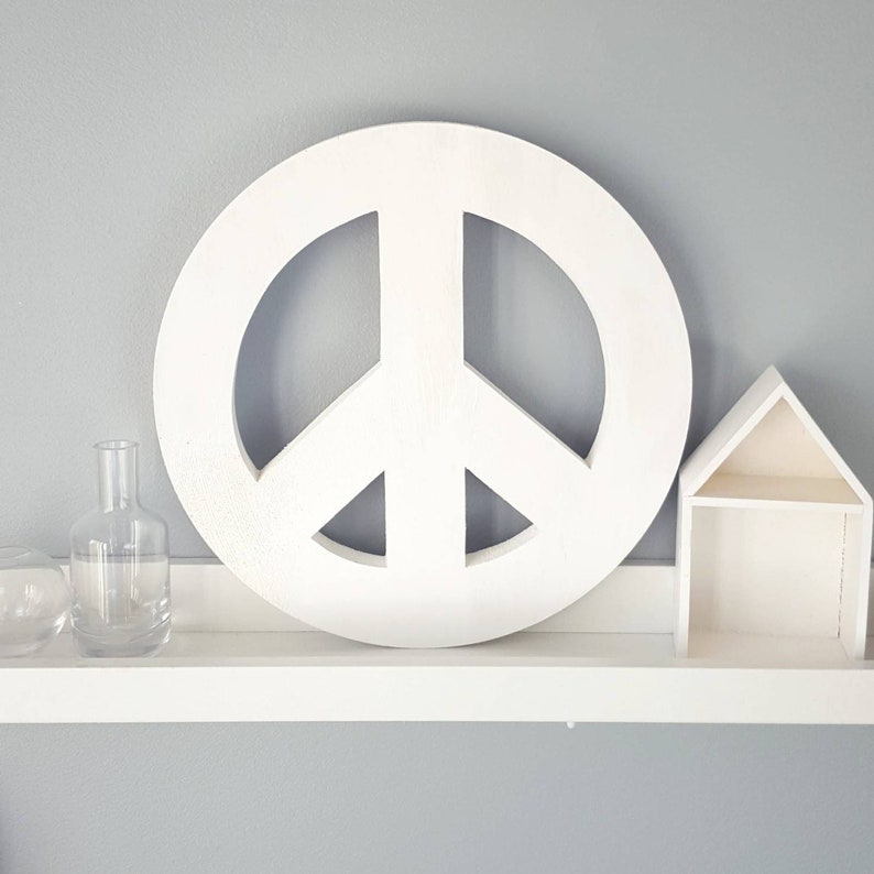 Large White Washed Wood Peace Sign Wall Art Modern Wall Decor For Teenage Girls Bedroom Living Room Decor For Hippy Gift For Teen Girl