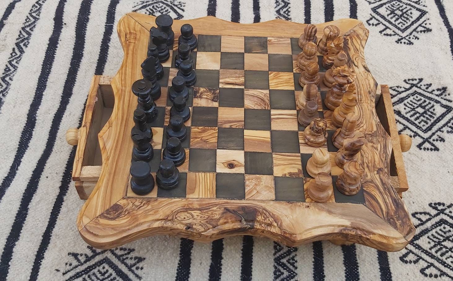Natural Edge Olive Woodrustic Chess Board Handmade Regular Etsy UK