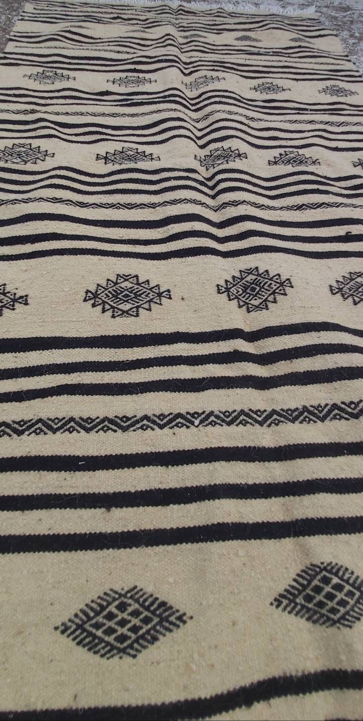 Black and white kilim rug 3.87ft morrocan wool area rug Etsy
