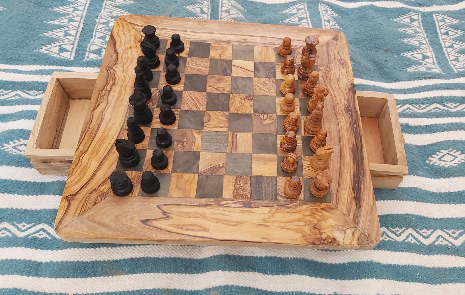 Natural edge Olive wood Chess board handmade Regular set Etsy