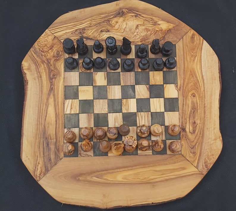 Chess olive wood rustic chess handmade set board 14 with Etsy