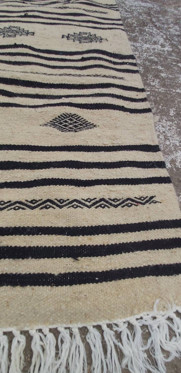 Black and white kilim rug 3.87ft morrocan wool area rug Etsy