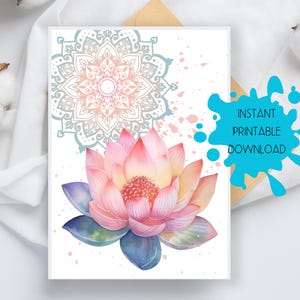 2 lotussen blanco kaart, spirituele yoga, motiverende, inspirerende kaart, wenskaart mindful meditatie, afdrukbare instant digitale download
