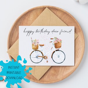 Carte d'anniversaire imprimable, carte d'anniversaire à téléchargement immédiat, carte d'anniversaire pour ami, téléchargement numérique, carte d'anniversaire de bicyclette, carte de voeux bricolage