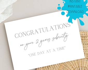 Congratulations 2 Years Sober Card, AA Addiction Recovery, Digital Download
