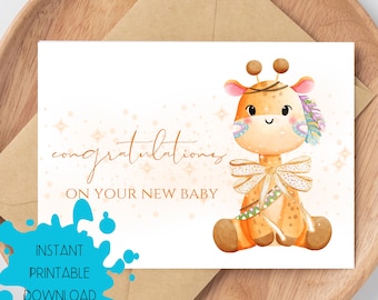 Congratulations New Baby Card, Newborn Giraffe Baby Shower, Digital Download