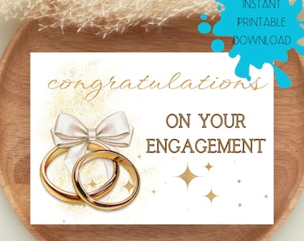 Congratulations Engagement Card, Gold Rings Wedding, Digital Download