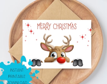 Merry Christmas Card, Rudolph Reindeer Happy Holidays, Digital Download