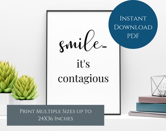 Smile It's Contagious Inspirational Wall Art, Printable Wall Decor, Law of Attraction Wall Art, Motivational Quote, Printable Wall Decor