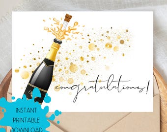 Congratulations Card, Champagne Bottle, Digital Download