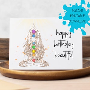 Printable Yoga Birthday Card, Instant Download Happy Birthday Beautiful Card, Digital Download, Chakra Goddess Birthday Card, Spiritual