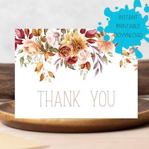 Tarjeta de agradecimiento, DESCARGA DIGITAL Tarjeta de agradecimiento con borde floral colorido, Tarjeta de agradecimiento imprimible, Descarga instantánea