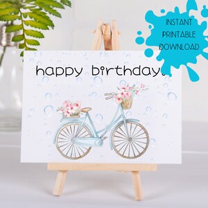 Carte d'anniversaire imprimable, carte d'anniversaire à téléchargement immédiat, carte d'anniversaire pour ami, téléchargement numérique, carte d'anniversaire de bicyclette, carte de voeux bricolage