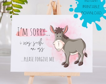 I'm Sorry for Being an Ass Card, Friendship Apology Forgive Me, Digital Download