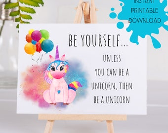 Be Yourself Unicorn Card, Spiritual Quote Yoga Meditation Inspiration, Digital Download